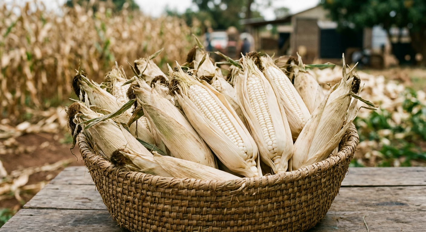 Harvested yellow maize cobs